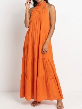 entro Orange Ruffled Maxi Dress